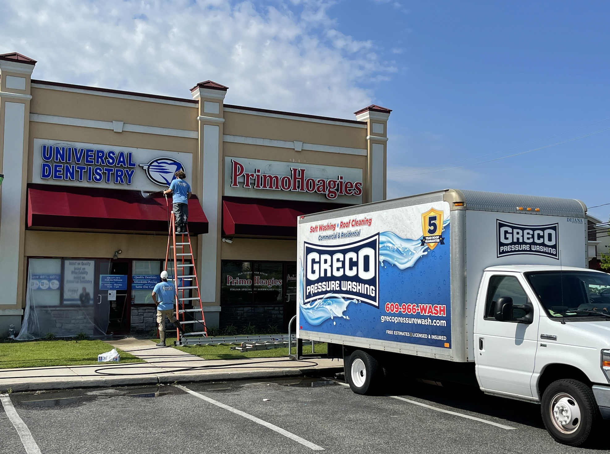 Awning Cleaning being performed on a commercial property in Cherry Hill NJ